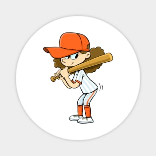 girl baseball player with baseball bat in hand Magnet